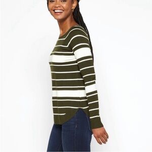 Pink Clover Valencia Curved Hem Sweater in Olive and White Size S
